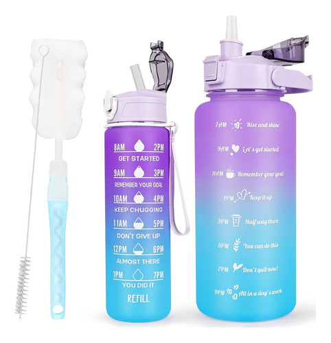 Juego De Botellas De Agua De 2 Paquetes, 64 Oz + 27 Oz,...