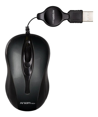 Mouse Óptico Cable Retráctil Argom Tech Negro 