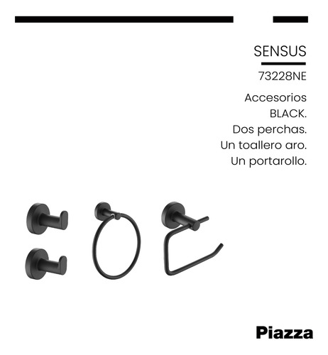 Set Accesorios Baño Kit 4 Piezas Piazza Sensus Negro