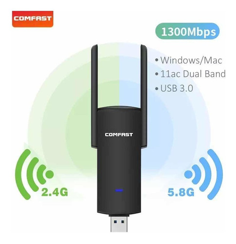 Antena Wifi Comfast Usb 3.0 1300 Mbps Dual Band 2,4 5.8 Ghz