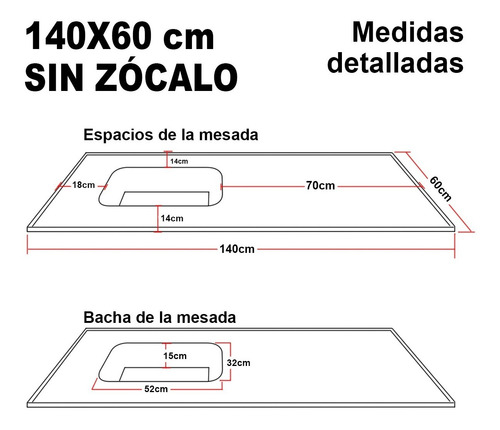 Imagen 2 de 4 de Mesada C/ Pileta Durafort 140x60 Cm Marmol Sintetico 1 Pieza