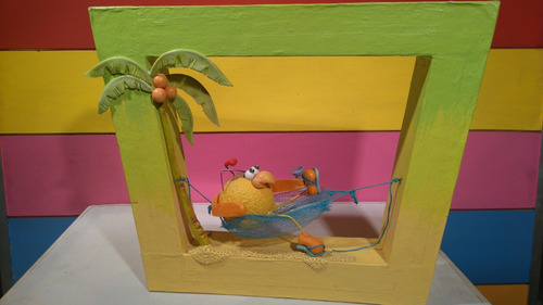 Cuadro Corporeo 3d Super Pollo Hamaca Palmera Nuevo