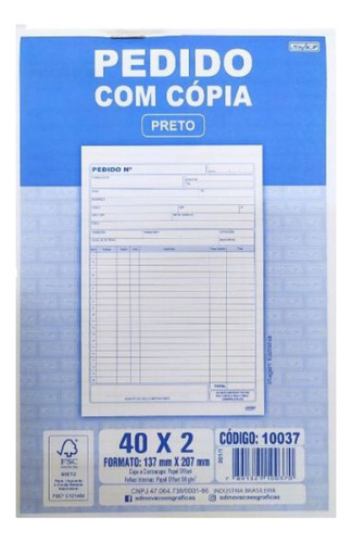Bloco Pedido 1/18 2 Vias 40x2 (137x207mm) C/ 10 Blocos - Sd