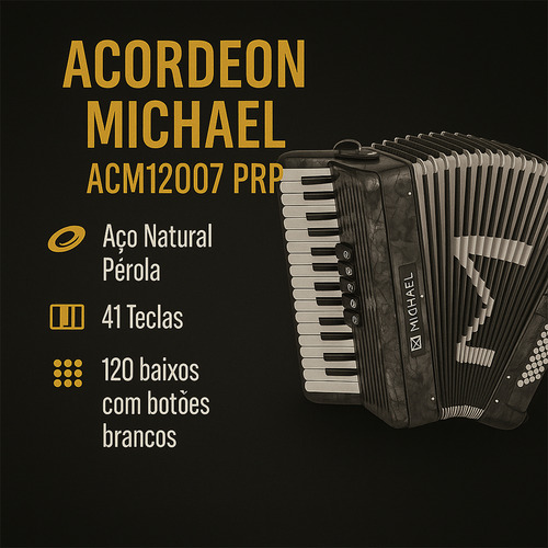 Acordeon Michael 120 Baixos Acm12007 Prd Vermelho