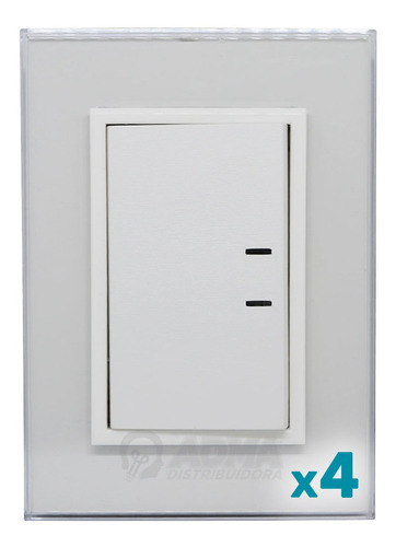 Llave Tecla Teclon + Tapa Bastidor Jeluz Cristal Bco Pack 4u
