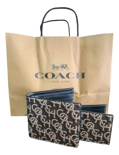 Cartera Coach Logo Letra Original Cafe/negro De Hombre Sq4yx