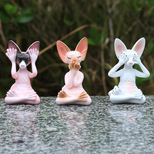3 Estatuas De Gato Sin Pelo, Figura De Gato Meditando,