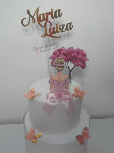 Topo Topper Bolo Personalizado Aniversário Mulher De Costas