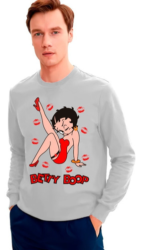 Polera Manga Larga Betty Boop Oversize Unisex 100% Algodón