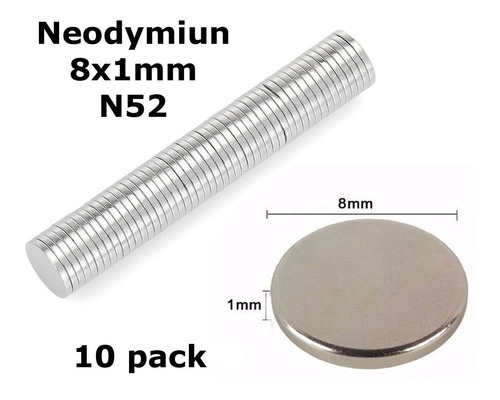 Imanes Neodimio - Ndfeb 8x1mm Color Plata N52 10 Unidades