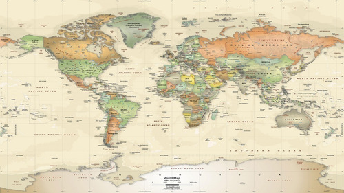 Imagem 2 de 5 de Painel Adesivo Mural Parede Mapa Mundi 1m²
