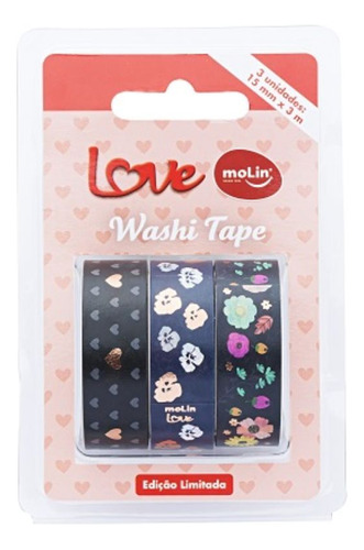 Washi Tape Love 3m Blister 3 Unidades - Molin - Sortido