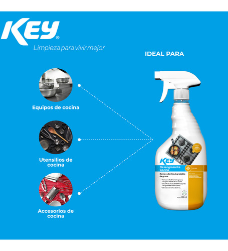Desengrasante Líquido Para Cocina Key Biodegradable 650ml