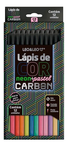 Lapis De Cor Carbon 12 Cores Neon + Pastel Redondo Leo Cor da marcação Colorido