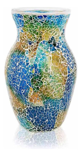 Jarrón De Vidrio De Mosaico Templado Azul Magicpro De 7,8 Pu