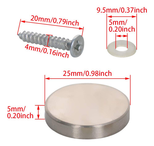 Mromax Tapa Decorativa Tornillo Espejo 0.984 In Diametro