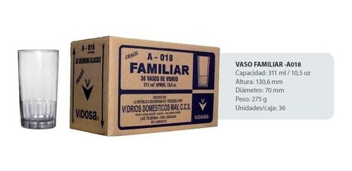 Caja De Vasos Familiar 36 Uxc Vidosa