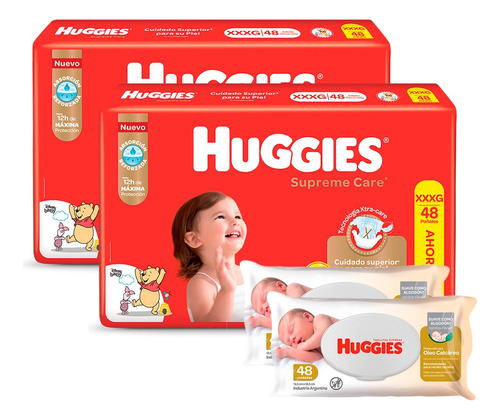 Huggies Supreme Care Pack X 2 + Toallas Oleo Calcareo 80 X 2