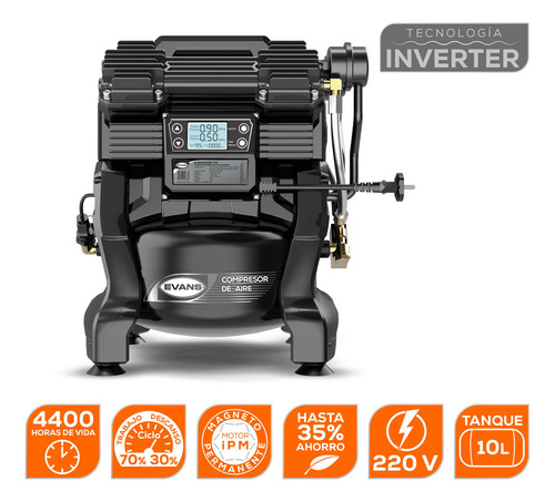 Compresor De Aire Inverter Libre Aceite 2hp 120v 130psi 10l Color Negro Fase eléctrica Monofásica