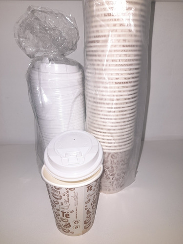 600  Vasos  Carton  Con Tapa Plastica 8 Onz ( Té , Cafe ) 