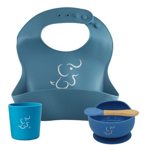 Set Papu Baby De 1 Babero, 1 Vaso Y 1 Plato Hondo/bowl Con Color Azul acero