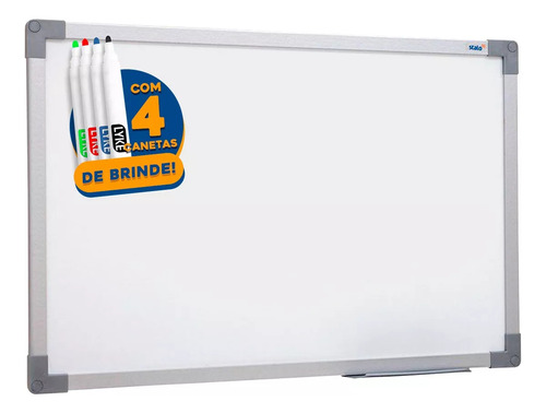 Lousa Quadro Branco 90x120 Cm Soft Alumínio Anotações Planejamento + 4 Canetas