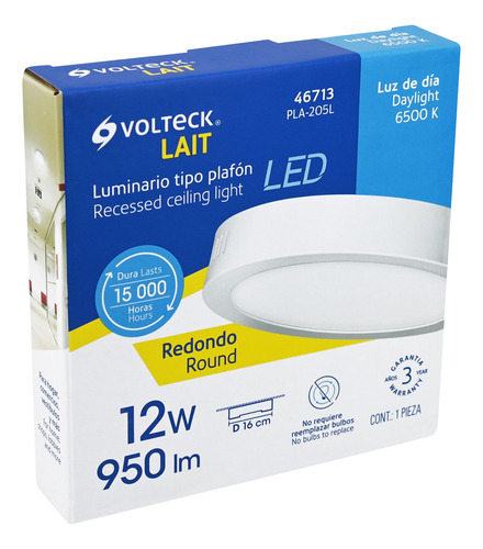 Luminario Led Tipo Plafón 12 W, Redondo, Luz De Día; 46713 Blanco