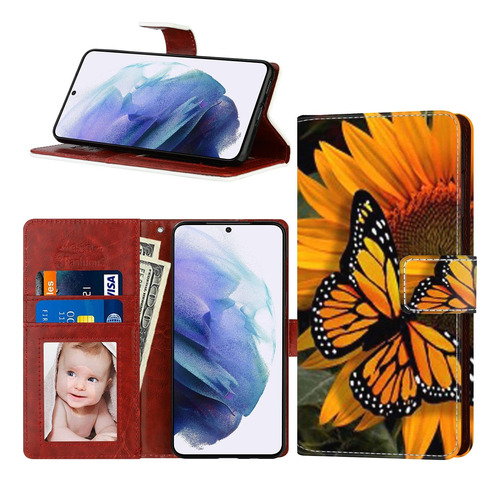 Funda Tipo Cartera Para iPhone 11 Diseño Mariposa Girasol