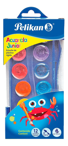 Acuarela Junior Pelikan 12 Pastillas +   Godete + Pincel