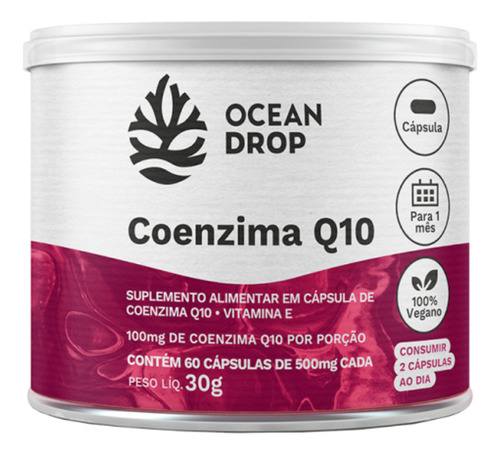 Coenzima Q10  500mg 60 Cápsulas 100% Vegano - Ocean Drop