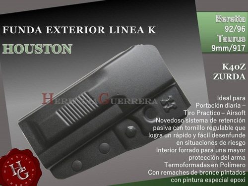Imagen 2 de 7 de Funda Houston K Ext Beretta 92-96/taurus 9mm/917 Zurda K40z