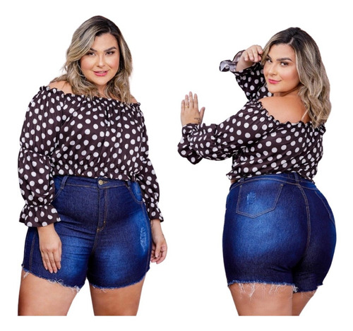 Shorts Jeans Plus Size Feminino Lycra Grande 46 48 50 52 54