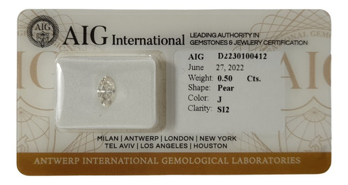 Lindo Diamante De Cor-j 100% Natural Certificado Aig 0.50cts