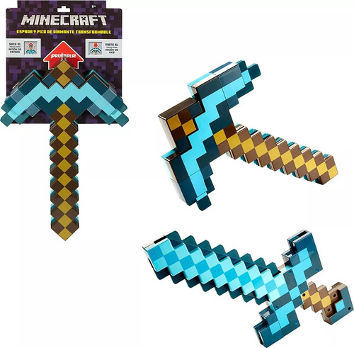 Espada Minecraft Niños/adultos Pico De Diamante Azúl 2 En 1