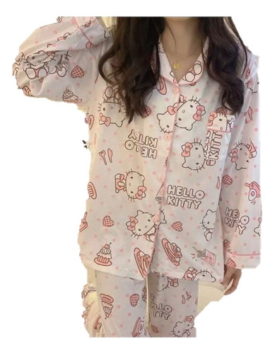 Lady Hello Kitty Pijama De Manga Larga Lindo Corea