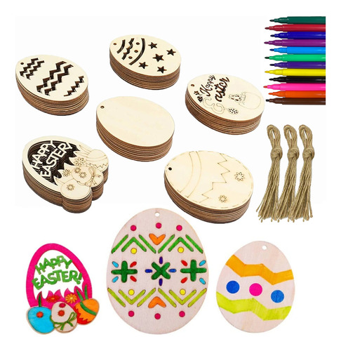 30 Piezas De Astillas De Madera Con Forma De Feliz Pascua, R