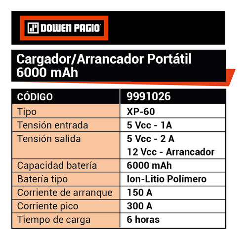 Cargador Arrancador 2 Amp 12 V Xp-60 Dowen Pagio 9991026
