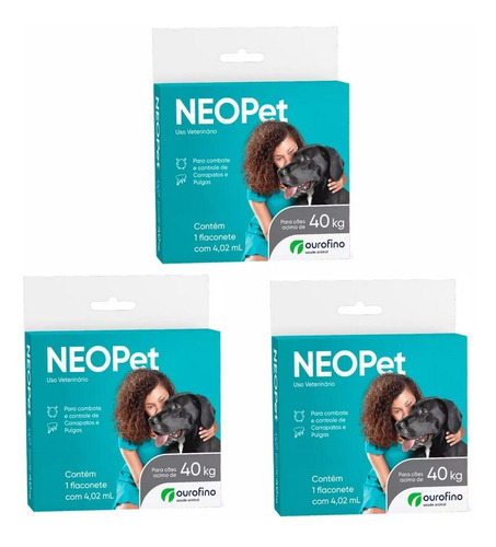 Antipulgas Kit C/ 3 Neopet Caes Acima De 40kg Ouro Fino Full