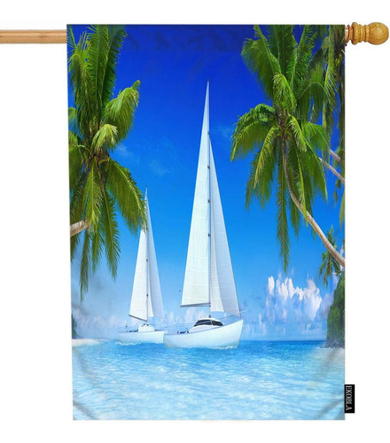 Ekobla Bandera De Casa De Veleros 3d, Barcos Blancos Tropica