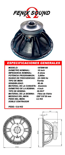 Bocina 18 Pulgadas - Alta Potencia Woofer 8 Ohms