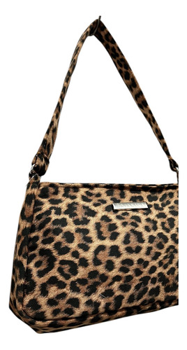 Cartera Baguette Mini Gamuza Animal Print Moda Mujer Marrón Print Leopardo Níquel