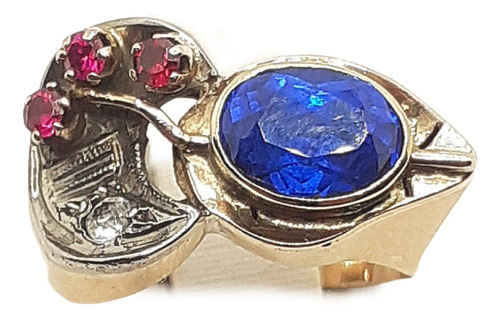 Anillo Chevalier De Oro 18k Con Zafiro, Rubies Y Brillantes