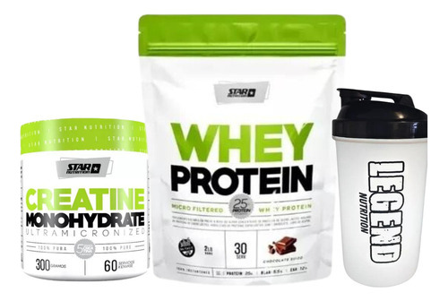 Star Nutrition Whey Protein Chocolate 908g + Creatina 100% Pura 300g + Vaso 600ml