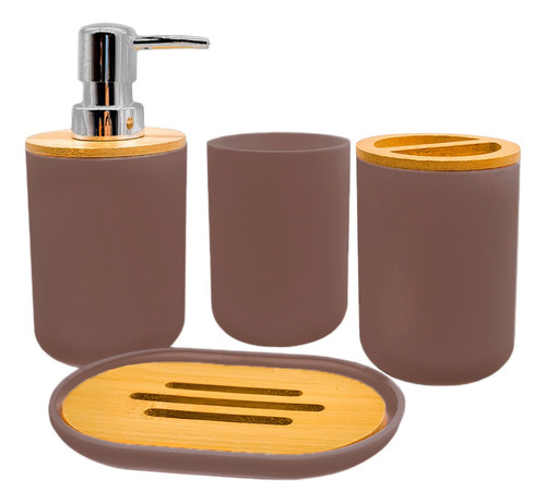 Set Baño X4 Piezas Plástico Bambu Redondo Hsk