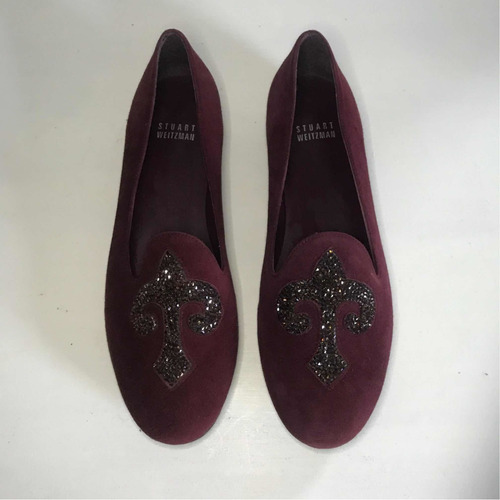 Stuart Weitzman Flats Mocasines Rojo Vino Cristales