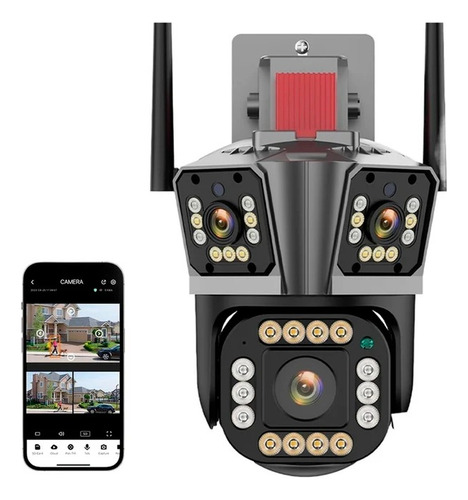 Cámara Domo Triple Visor Wifi Inalámbrica Full Hd 360° Luo Negro
