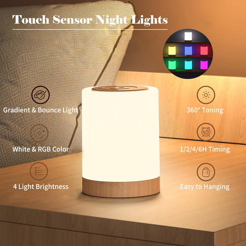 Lámpara De Mesita De Noche Con Sensor, Luces Nocturnas Blanc