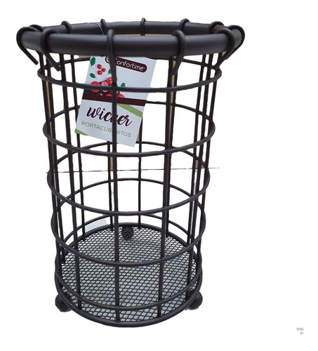 Porta Talher Metal Aramado Redondo Marrom Wicker Confortime