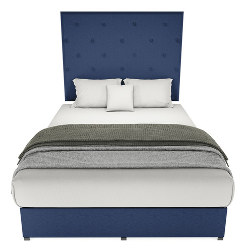 Cama clásica Cima Toscana individual color azul fabricada en lino
