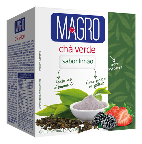 Chá Verde Magro Sabor Limão Zero Açúcares De 8g - Kit Com 15